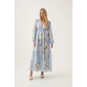 NEW NWT Aje. Romantica Voille Maxi Dress Size US 8‎ Blue Hibiscus